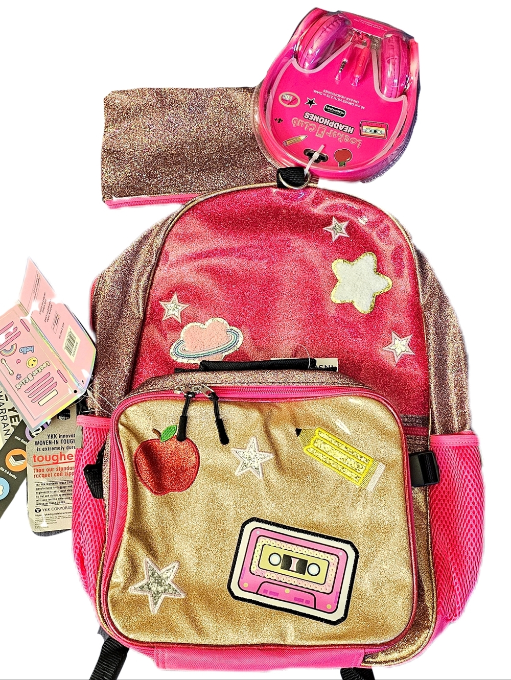 Locker Club Kids 16L Nylon Backpack set Headphones Pencil Pouch lunch box NEW
